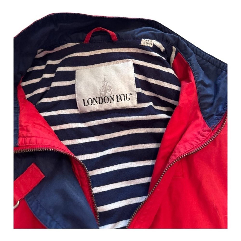 Vintage London Fog Red Women’s Rain Jacket Size XL Zip Up Navy Lined Canvas Coat - Picture 4 of 11